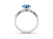 Fancy Blue Round Cut Diamond Cluster Solitaire Ring Set in Platinum with Prong Setting