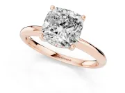 Cushion Cut Diamond Solitaire Engagement Ring Set in Rose gold with Prong Setting and Polished Band