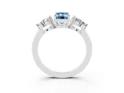 Fancy Blue Emerald Cut Diamond Solitaire Ring Set in White gold with Cluster Accents on Each Side