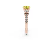 Fancy Yellow Three-Stone Round Cut Diamond Pavé Band Ring Set in Rose gold with Prong-Set Trio