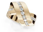Round Lab-Grown Diamond Channel Set Crossover Wedding Band | Wide Strands | Yellow Gold