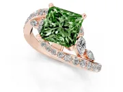Fancy Green Princess Cut Diamond Solitaire Ring Set in Rose gold with Pavé Twist Band and Secure Prong Setting