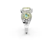 Radiant Cut Three Stone Halo Engagement Ring Setting for a Fancy Yellow Lab-Grown Diamond | Pavé Wave Band | Platinum