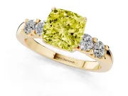 Fancy Yellow Cushion Cut Diamond Five-Stone Prong Set Engagement Ring Set in Yellow gold with Channel Band