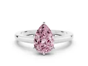 Fancy Pink Pear Cut Diamond Solitaire Engagement Ring Set in White gold with Prong Setting on a Classic Band