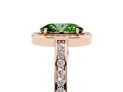 Fancy Green Oval Cut Diamond Halo Pavé Split Shank Ring Set in Rose gold with Prong Setting