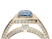 Radiant Cut Sectioned Halo Engagement Ring Setting for a Fancy Blue Lab-Grown Diamond | Yellow Gold
