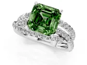 Fancy Green Asscher Cut Diamond Solitaire Twist Band Ring Set in Platinum with Pavé Setting and Prong Head