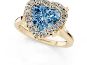 Heart-Shaped Claw Corner Halo Engagement Ring Setting for a Fancy Blue Lab-Grown Diamond | Slim Plain Band | Yellow Gold
