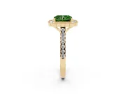 Fancy Green Radiant Cut Diamond Milgrain Floral Halo Engagement Ring Set in Yellow gold with Pavé Band