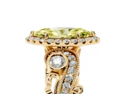 Fancy Yellow Marquise Cut Diamond Halo Ring Set in Yellow gold with Milgrain Pavé Band and Prong Setting