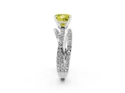 Fancy Yellow Princess Cut Diamond Solitaire Twist Band Ring Set in Platinum with Pavé Setting and Prong Head