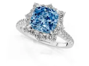 Cushion Cut Halo Engagement Ring Setting for a Fancy Blue Lab-Grown Diamond | Sterling Silver - Design NV-24700