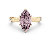 Fancy Pink Marquise Cut Diamond Solitaire Twisted Band Ring Set in Yellow gold with Accent Stones and Prong Setting