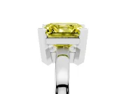 Fancy Yellow Asscher Cut Diamond Solitaire Ring Set in Silver with Prong Head and Smooth Polished Band