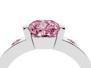 Fancy Pink Cushion Cut Diamond Channel-Set Band Ring Set in Silver with Bezel Prong Setting