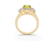 Fancy Yellow Asscher Cut Diamond Halo Split Shank Engagement Ring Set in Yellow gold with Prong-Held Center Stone