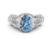 Fancy Blue Pear Cut Diamond Vintage-Inspired Milgrain Ring Set in Silver with Accent Split Shank