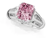 Fancy Pink Radiant Cut Diamond Vintage-Inspired Milgrain Ring Set in Platinum with Accent Split Shank