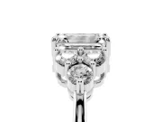 Emerald Cut Cluster Side Stone Engagement Ring Setting | Plain Band | White Gold