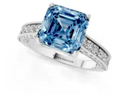 Asscher Cut Hidden Halo Engagement Ring Setting for a Fancy Blue Lab-Grown Diamond | Milgrain Pave | Platinum