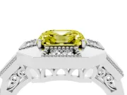 Asscher Cut Milgrain Sectioned Halo Engagement Ring Setting for a Fancy Yellow Lab-Grown Diamond | Sterling Silver