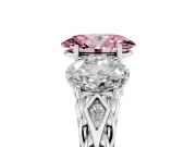 Fancy Pink Oval Cut Diamond Three-Stone Ring Set in Silver with Braided Band