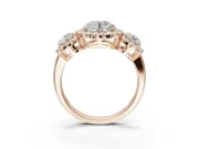 Round Three Stone Halo Engagement Ring Setting | Haloed Side Stones | Rose Gold