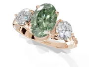 Oval Three Stone Engagement Ring Setting for a Fancy Green Lab-Grown Diamond | Tapered Pave Band | Rose Gold