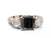 Fancy Black Asscher Cut Lab-Grown Diamond Three-Stone Ring Set in Rose Gold with Channel-Set Band and Prong Setting