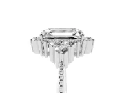 Emerald Cut Vintage Cluster Engagement Ring Setting | Beaded Edges | Platinum