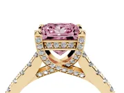 Princess Cut Hidden Halo Pave Engagement Ring Setting for a Fancy Pink Lab-Grown Diamond | Claw Prongs | Yellow Gold
