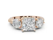 Princess Cut Three Stone Engagement Ring Setting | Tapered Pave Band | Rose Gold