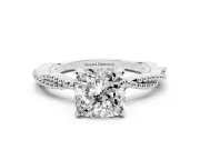 Cushion Cut Diamond Solitaire Ring Set in Platinum with Twisted Band and Bead Prong Setting