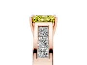 Fancy Yellow Asscher Cut Diamond Solitaire Ring Set in Rose gold with Channel-Set Accent Stones and Prong Setting
