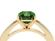 Fancy Green Radiant Cut Diamond Solitaire Ring Set in Yellow gold with Prong Setting and Classic Band