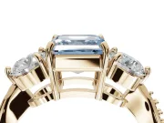 Asscher Cut Three Stone Engagement Ring Setting for a Fancy Blue Lab-Grown Diamond | Tapered Pave Band | Yellow Gold