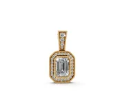 Emerald Cut Lab-Grown Diamond Pavé Halo Pendant Necklace | Graduated Pavé Bail | Yellow Gold