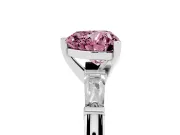 Fancy Pink Heart Cut Diamond Solitaire Ring Set in Silver with Tapered Baguette Side Stones and Prong Setting