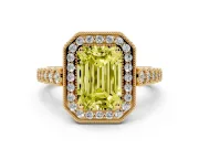 Emerald Cut Graduated Milgrain Halo Engagement Ring Setting for a Fancy Yellow Lab-Grown Diamond | Yellow Gold