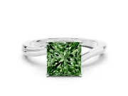 Fancy Green Princess Cut Diamond Solitaire Twist Band Ring Set in Platinum with Prong Setting