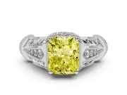 Fancy Yellow Radiant Cut Diamond Vintage-Inspired Milgrain Ring Set in White gold with Accent Split Shank