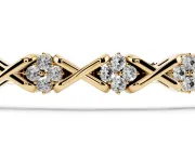 Round Lab-Grown Diamond Cluster Tennis Bracelet | Crossed X Links | Yellow Gold