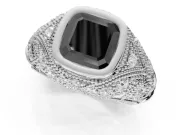 Fancy Black Asscher Cut Lab-Grown Diamond Bezel Ring Set in Sterling Silver with Milgrain Accent Band