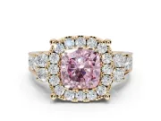 Cushion Cut Halo Engagement Ring Setting for a Fancy Pink Lab-Grown Diamond | Graduated Channel Band | Yellow Gold