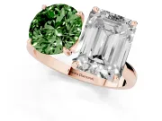 Fancy Green Round Cut and Emerald Cut Toi Moi Ring Set in Rose gold with Prong Setting