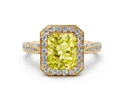 Radiant Cut Milgrain Halo Engagement Ring Setting for a Fancy Yellow Lab-Grown Diamond | Side Stones | Yellow Gold