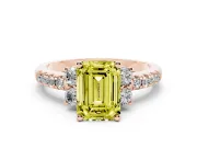 Emerald Cut Side Stone Engagement Ring Setting for a Fancy Yellow Lab-Grown Diamond | Pave Band | Rose Gold