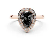 Fancy Black Pear Cut Diamond Halo Ring Set in Rose gold with Solitaire Band and Prong Setting