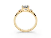 Three-Stone Radiant Cut Diamond Channel Set Ring Set in Yellow gold with Bar Prongs